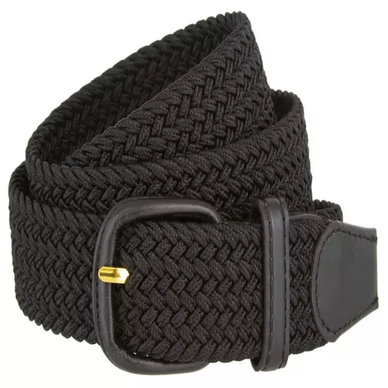 7001 Women's Leather Covered Buckle Woven Elastic Stretch Belt, 1-1/4" Wide