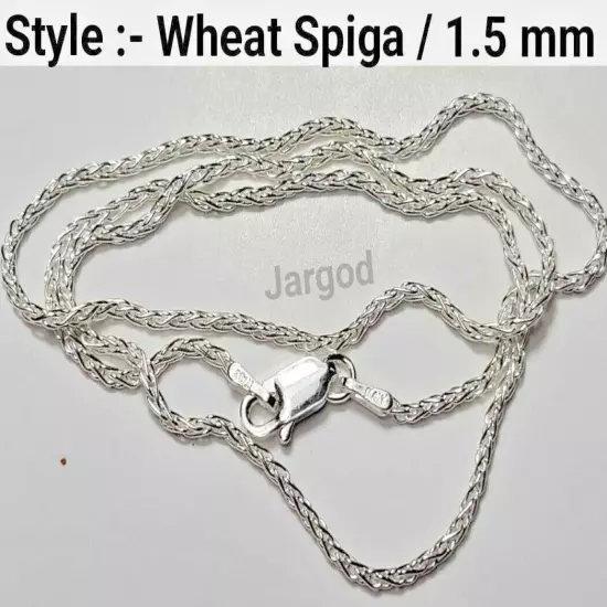 Real Solid 925 Sterling Silver Wheat Spiga Rope Chain Necklace Italy Jargod