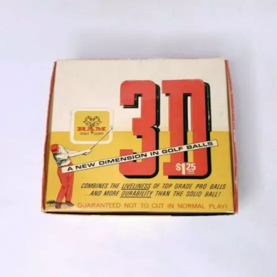 Vintage DEADSTOCK RAM 3-D Golf Balls Ramlon Plus Cover 1968 Unused Display Box 