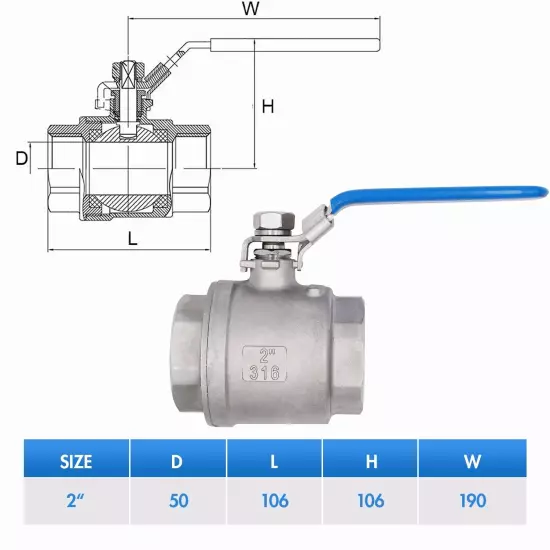 2P VAV 2 " Ball Valve Full Port, 316 Stainless Steel, 1000 WOG for Water 2 Pack