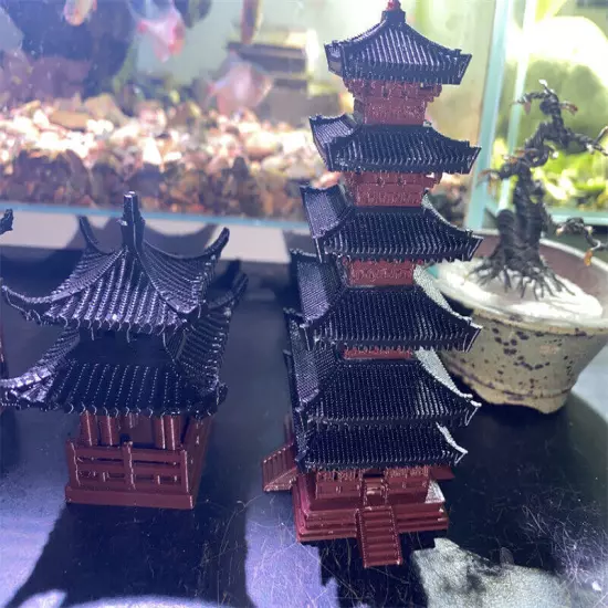 Chinese Ancient Tower Building Models Aquarium Pavilion Landscape Plastic Toys