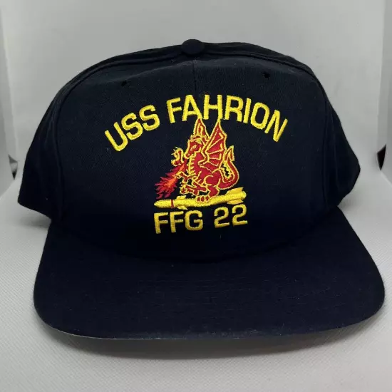 USS FAHRION FFG 22 Embroidered Baseball Cap black snap back Medium Large Dragon