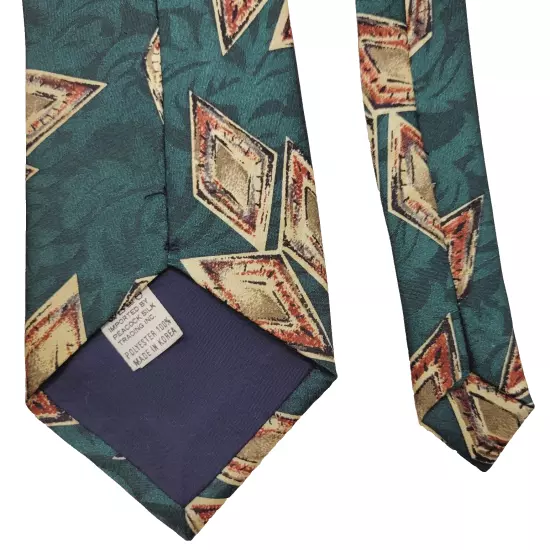 Green and Beige Falling Diamond Trio Pattern Ambassador Vintage Business Necktie