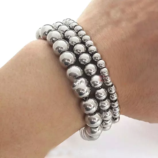 7-11" 6/8/10mm Men/Women's Handmade Silver Gold Beads Stainless steel Bracelet