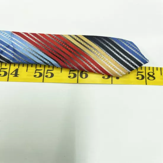 Red Blue Beige Colorful Striped Regimental Repp Silk Tie 3" x 58"