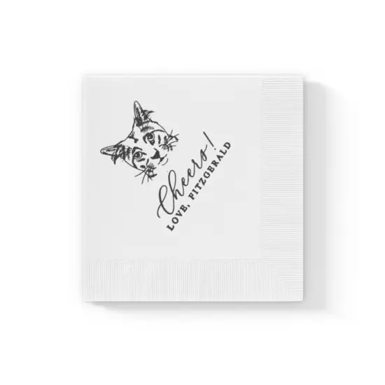 Custom Illustrated Cat Wedding Napkins, Bridal Shower, Engagement Party