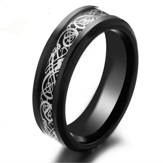 8mm Mens Celtic Dragon Stainless Steel Ring Band Hip Hop Rings Boys Gift Sz 6-12