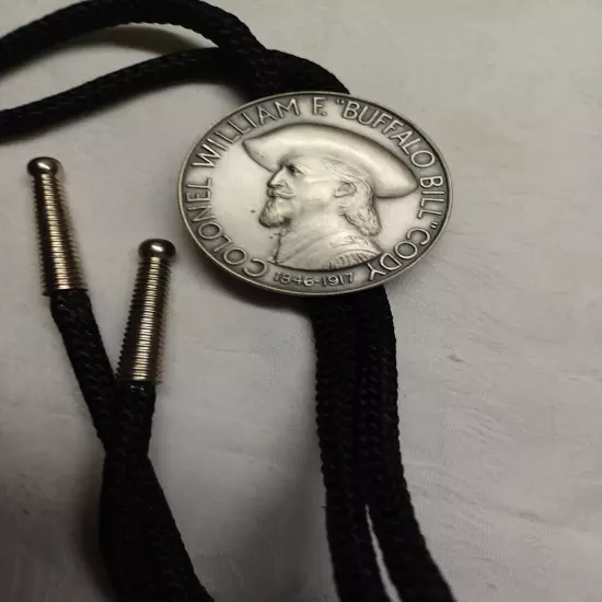 Vintage 1846-1917 Colonel William Buffalo Dollar Bolo Tie Black Ridged Tip