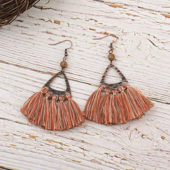 Fashion Women Bohemian Earrings Long Tassel Fringe Drop Dangle Ear Stud Jewelry