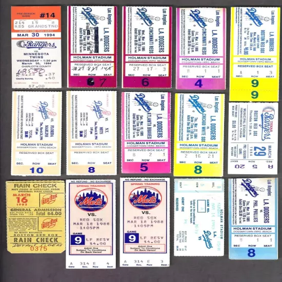 Lot of 82 MLB Ticket Stubs-all Spring Training mostly 1980's w/Yankees,Dodgers+