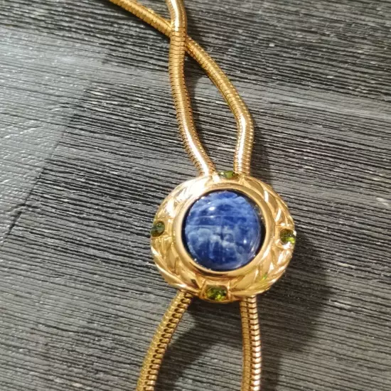 Lapis Lazuli Carved Scarab Peridot Gold Tone Bolo Egyptian Ankh Adjustable