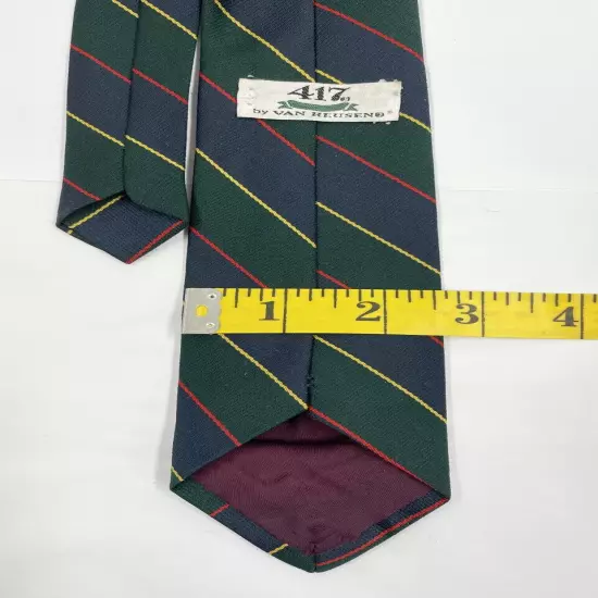 417 Van Heusen Thin Short Green Blue Regimental Striped Repp Silk Tie 2.5" x 50"