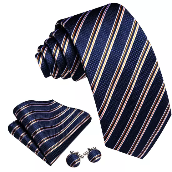 USA Mens Tie Striped Paisley Solid Paisley Necktie Hanky Cufflink Set Wedding