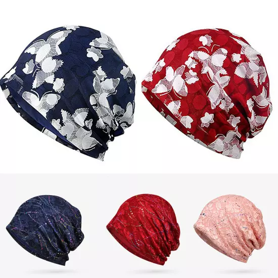 Women's Floral Lace Beanie Hat Cancer Chemo Cap Turban Multiple Colors Headwear