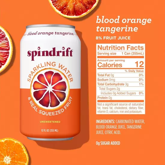 Sparkling Water, Blood Orange Tangerine Flavored, Made with Real Squeezed Fruit,