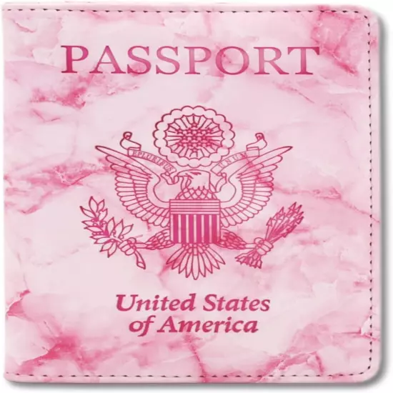 RFID Blocking Passport Holder Cover Case,Pink Marble Passport Wallet for Girl & 