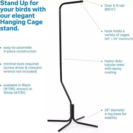 Tubular Steel Hanging Bird Cage Stand 1780 Black