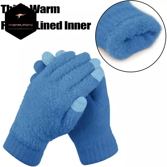 Guantes De Invierno De Lana De Punto Trenzado Termico Pantalla Táctil Para Mujer