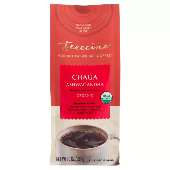 Chaga Ashwagandha Coffee Alternative - Butterscotch Cream - Organic, Adaptoge...