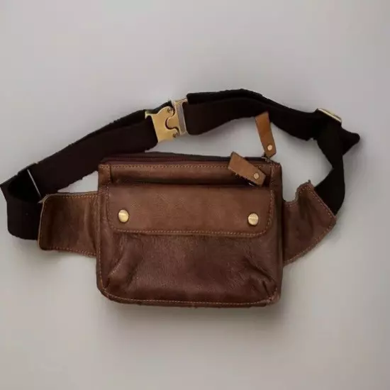 Brown 8.5" x 5.5" Belly Bag Hiking Faux Leather 4 Pockets Zip Clip Long Belt