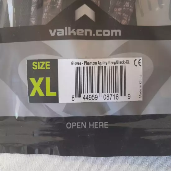 Valken Phantom Agility Gloves Grey/Black XL New in Package