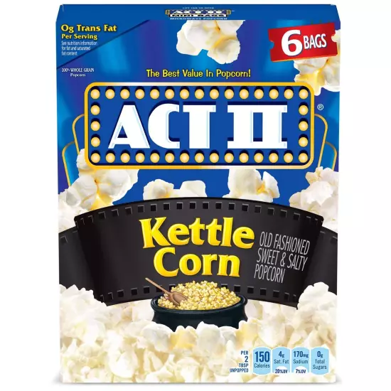 ACT II Kettle Corn Microwave Popcorn Bags 6-Count Pack of 6