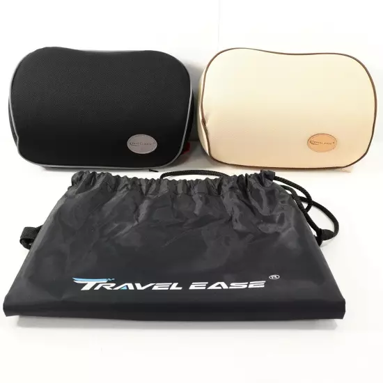 Lot of 2 Travel Ease Neck Support Pillows & Carry Bag Memory Foam Black Beige 