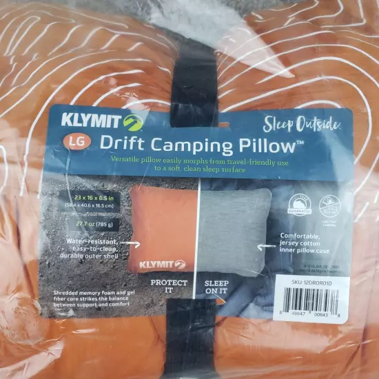 Klymit Drift Outdoor Camp Travel Pillow Large Orange