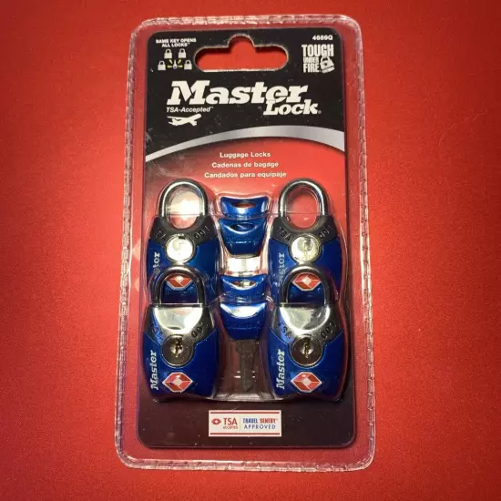 Master Lock 4689Q TSA Approved Luggage Locks w/Keys Pk of 4 Keyed-Alike Blue New