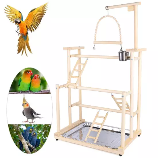 3-Layer Bird Playground Parrot Play Stand Bird Gym for Parakeets Cockatiels Gym