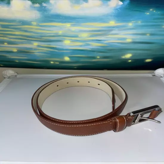 Lacoste Leather Belt Men's Size 34 Solid Brown Silver Hardware #25024