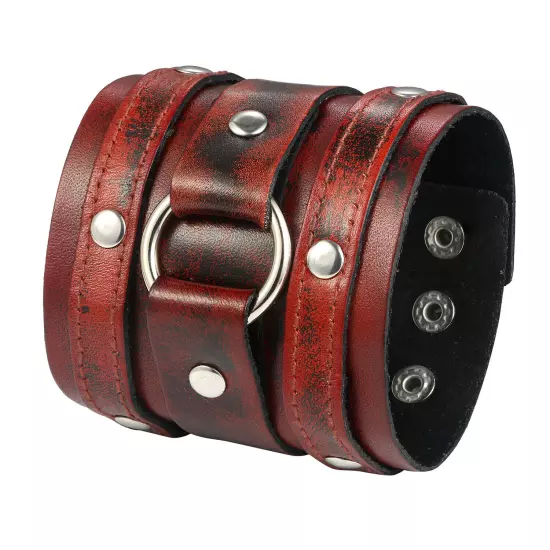 Men's Punk Rocker Biker Gothic Heavy Wide Leather Straps Wristband Cuff Bracelet