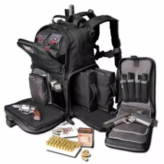 G-Outdoors Inc. Tactical Backpack Black 3 Internal Pistol Cases Nylon New