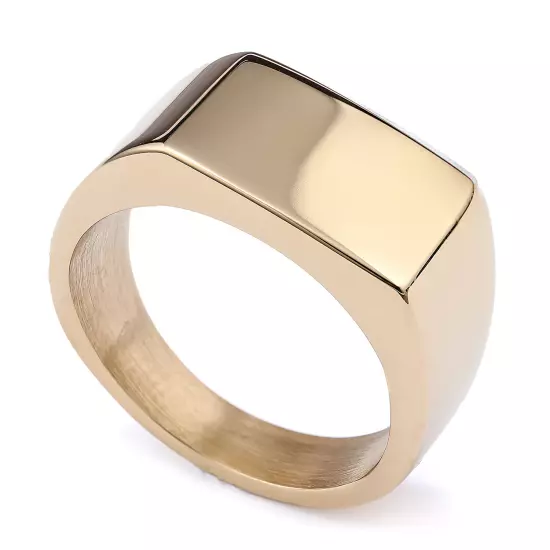 Men's minimalist geometric carved rectangular smooth ring, size 5-15 silver gold