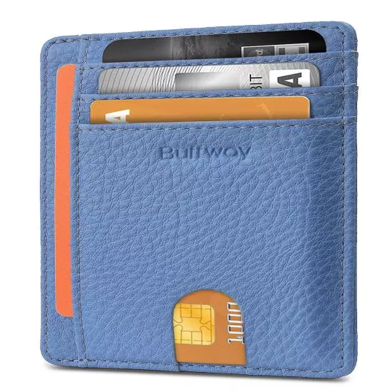 Buffway Slim mini ID holder card case front pocket Leather Wallet for Men Women