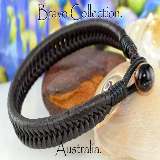 Wristband Armband Kangaroo LeatherTiger's Eye Men Bracelet Pulsera 2B-421