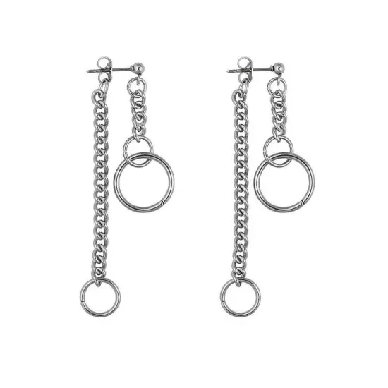 Interlocking Chain Drop Dangle Earrings Surgical Stainless Steel Hugie Hoops ...