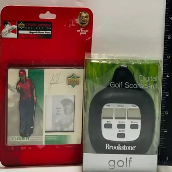 Tiger Woods Magnetic Photo Frame & Brookstone Electronic Golf Scorecard ~ Set #1