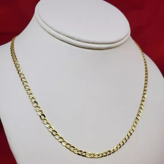 10K Solid Yellow Gold 2mm-7.5mm Curb Cuban Chain Link Necklace Bracelet 7"-30"