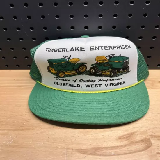 Vintage Local Advertising John Deere Snapback Trucker Hat Tractor Cap Green Mesh