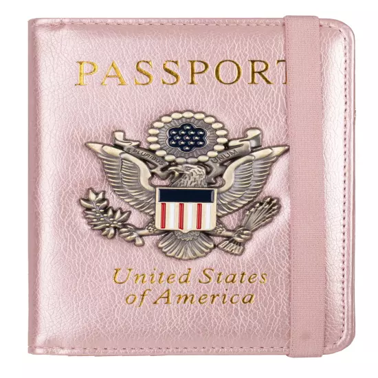 RFID Blocking Leather Passport Holder with 3D Metal Badge, Travel Document Passp