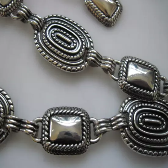 70's Ornate Silver Vintage Chain Belt O/S Adjustable Waist Full Length 58"