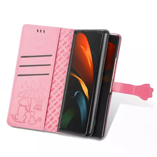 For samsung galaxy z fold 3/4/5/6 Cute PU Leather Flip Phone Case Kickstand NEW