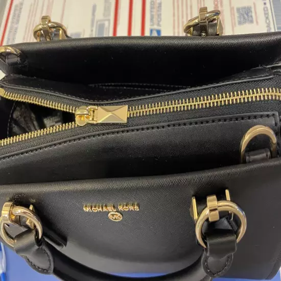 $298 Michael Kors MARILYN MD SATCHEL Handbag Black Saffiano Leather MK Purse Bag