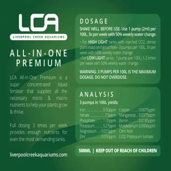 LCA All in One Premium Liquid Fertiliser For Aquatic Fish Tanks Live Plants