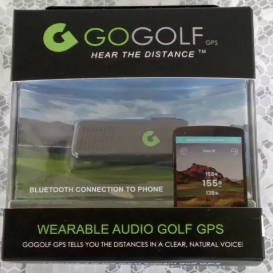 GoGolf Wearable Audio Golf Bluetooth GPS Hat Clip iOS & Android Compatible NIB