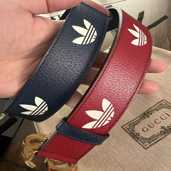 Men’s Gucci x Adidas Navy/Red GG Marmont belt 95 cm made in Italy Ltd Edition