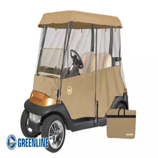 Drivable Premium 2 Person Golf Car Cart Cover Enclosure Tan