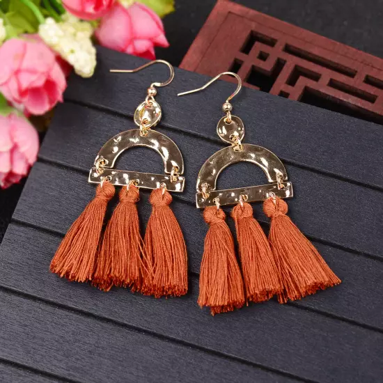 Fashion Women Bohemian Earrings Long Tassel Fringe Drop Dangle Ear Stud Jewelry