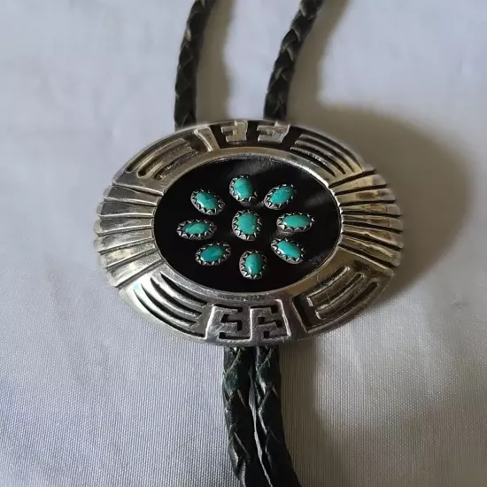 Sterling Silver and Blue Turquoise Cluster Overlay Bolo Tie by Rosco Scott+